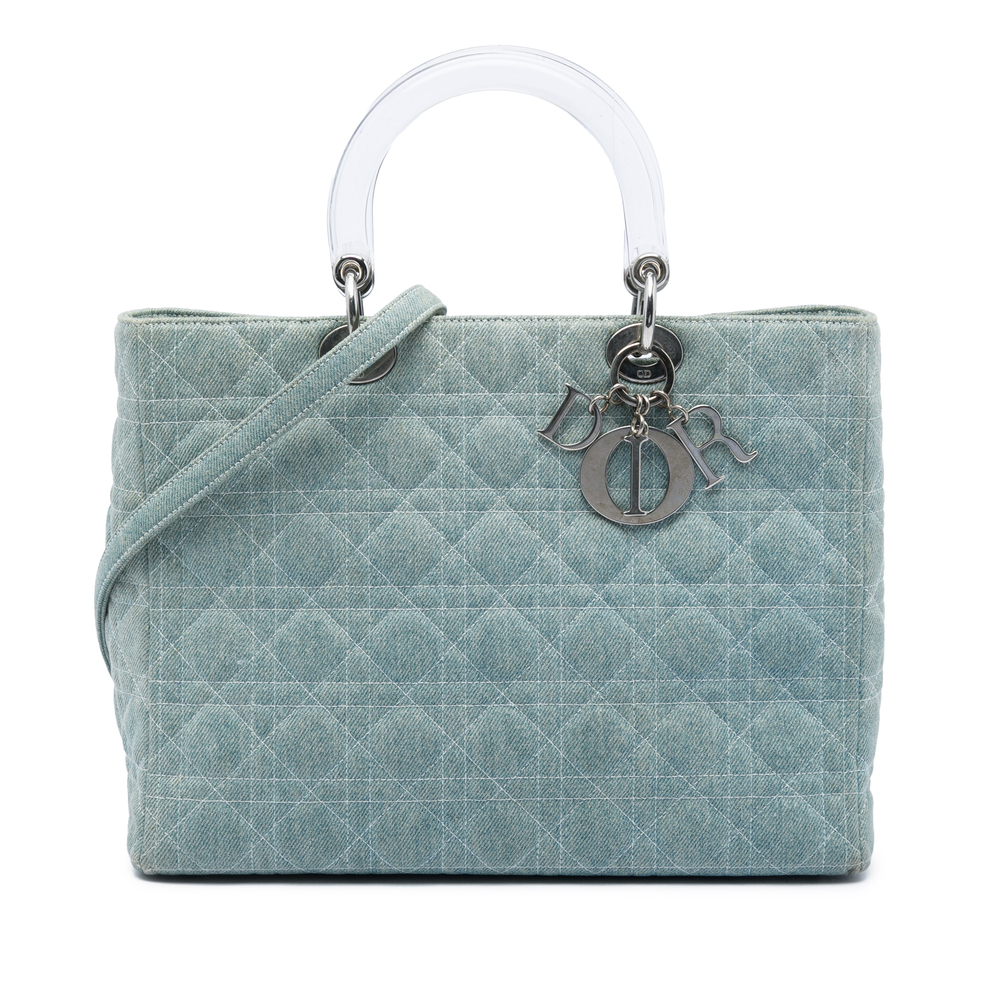 Pre-Loved Dior Large Denim Cannage Acrylic Handles Lady Dior